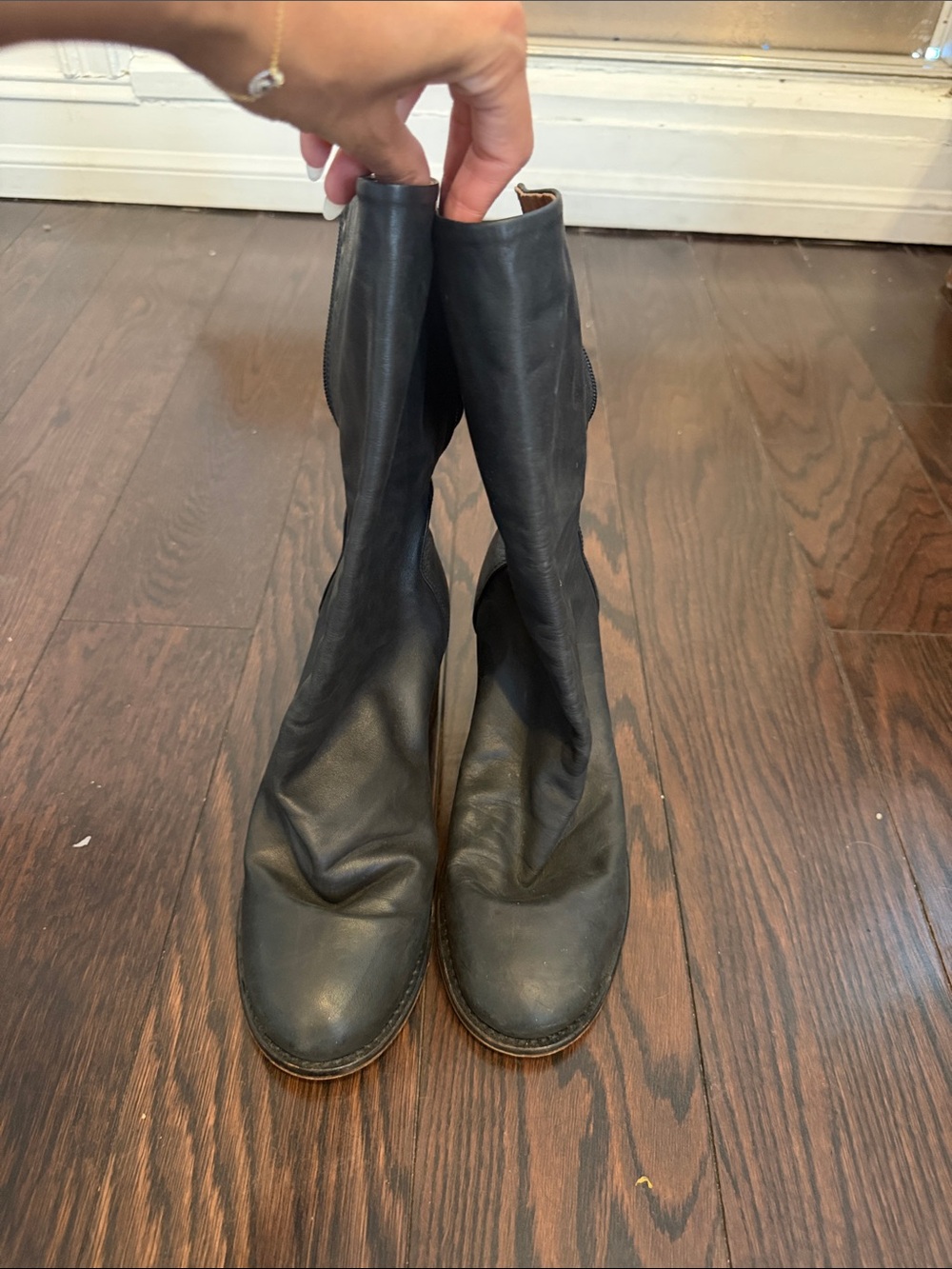 Free People Black Leather Heeled Pull-On Boots